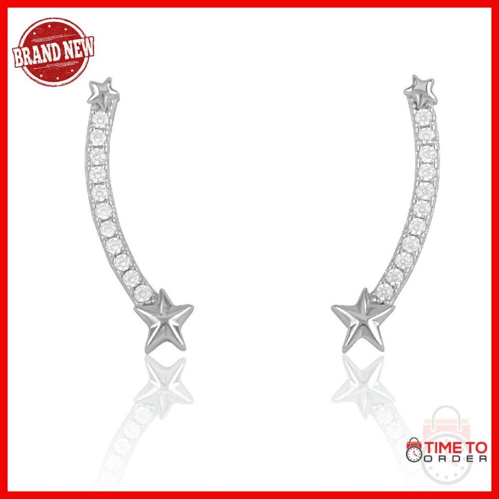 Sterling Silver Cubic Zirconia Shooting Star Ear Crawler Earrings